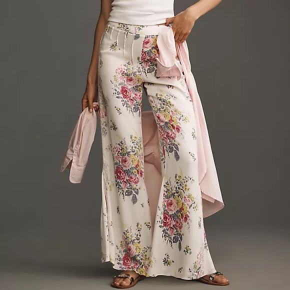 NWT By Anthropologie Floral Lace Silky Flare Pants Sz 6 - Picture 7 of 16